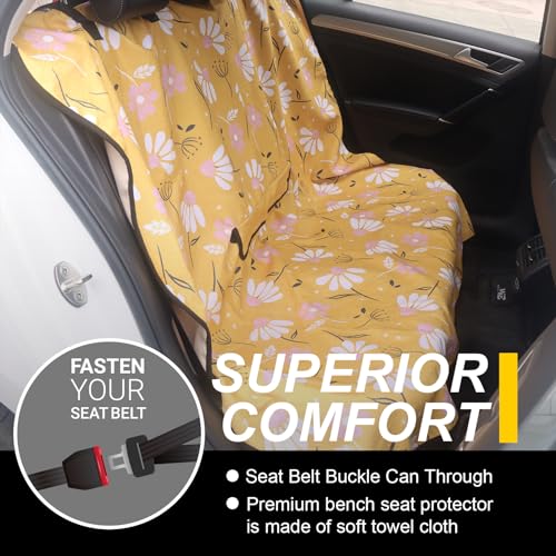 Image of Back Seat Cover for Car Trucks Van SUV Jeep,Waterproof Rear Bench Towel Seat Covers for Dogs and Kids,Automotive Backseat Protector (Chamomile and Yellow)