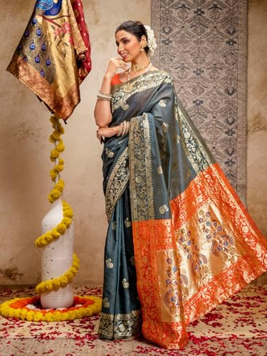 Image of SIRIL Women's Paithani jacquard Silk Saree |Chandrakor Paithani jacquard Saree With Unstitched Blouse Piece