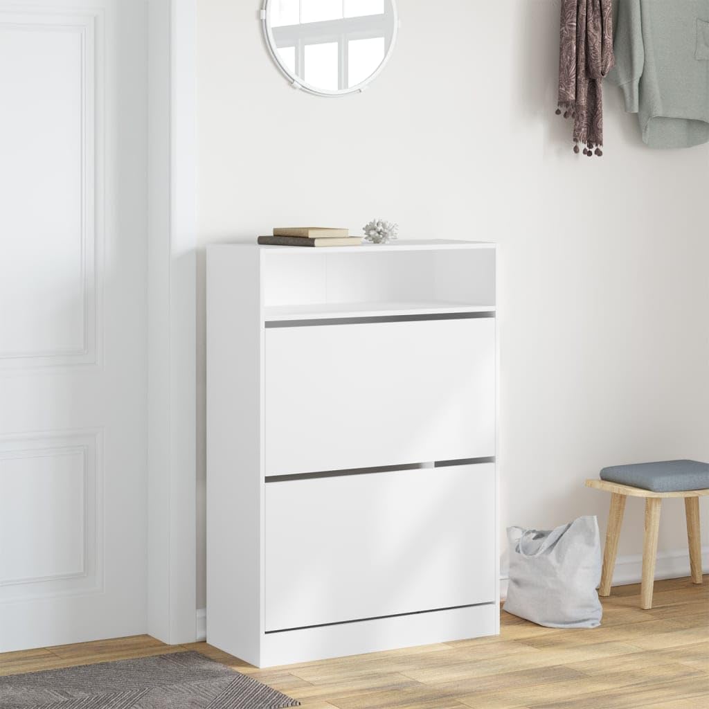 Szafka na buty z 2 wysuwanymi szufladami, biała, 80 x 34 x 116 cm, drewno