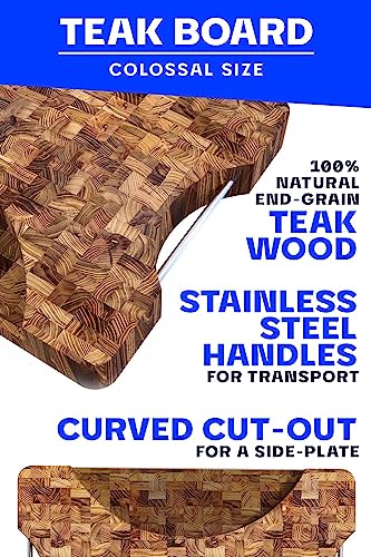 Dalstrong Lionswood End-Grain Teak Cutting & Serving Board - Extra-Large - 25" X 18" - W/Steel Carrying Handles - Two Sizes - Gift Packaging #TOP1