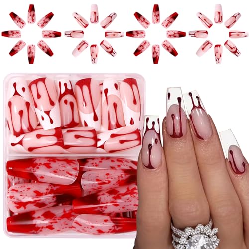 48 pegatinas para uñas de Halloween, diseño de gotas de sangre, hipoalergénicas, color rojo