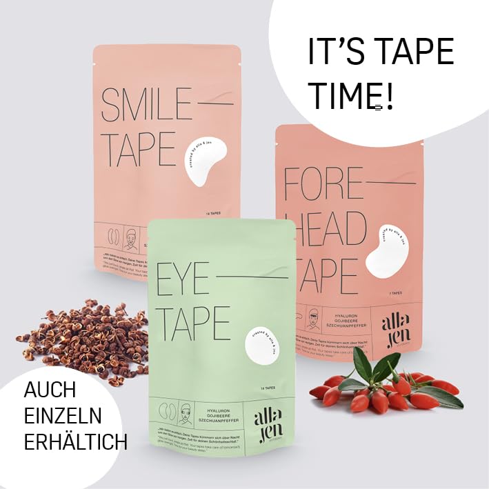 alla/jen - Hyaluron-Skintape "Glow Package" mit Gojibeere & Szechuanpfeffer | Sofortwirkung mit Kinesiologie-Tapes, wirksames Anti-Falten-Pflaster [vegan, 35 Tapes, 7 Anwendungen, 14 Tage]