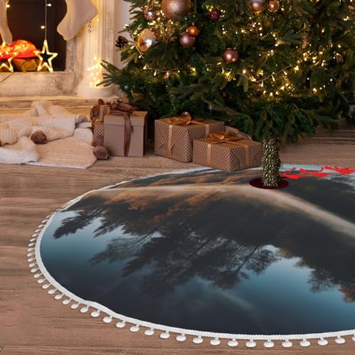 Jupe de sapin de Noël 121 cm à pompons design reflet sur lac - 6