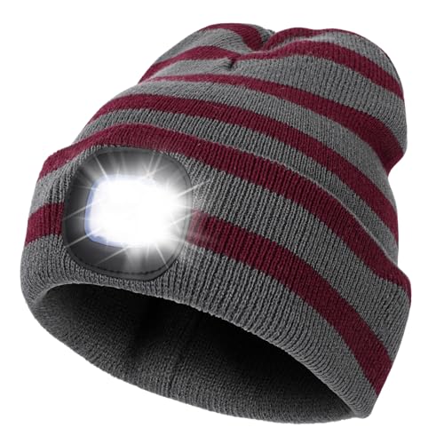 TAGVO Unissexo LED inverno quente chapéu, LED gorros de malha para homem, USB recarregável 4 LED bonés, gorro LED com luz para homens mulheres, presente de Natal para homens mulheres, Vermelho