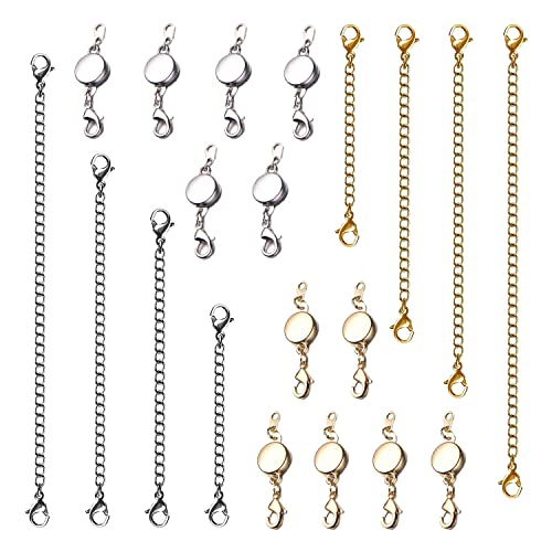 POTUANOT 20 Piezas Extensor de Cadena,Extensor de Collar de Acero Inoxidable,Cierre de Langosta Magnético para Fabricación de Bisutería(Plateado y Dorado) Cover