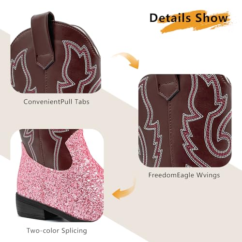 sharllen Kids Girls Cowgirl Boots Western Glitter Cowboy Boot Unisex-Child Mid-Calf Pointed-Toe Toddler Cowboy Boot Little Kids Big Kid Horse Riding Shoes Party Birthday Dress Up3