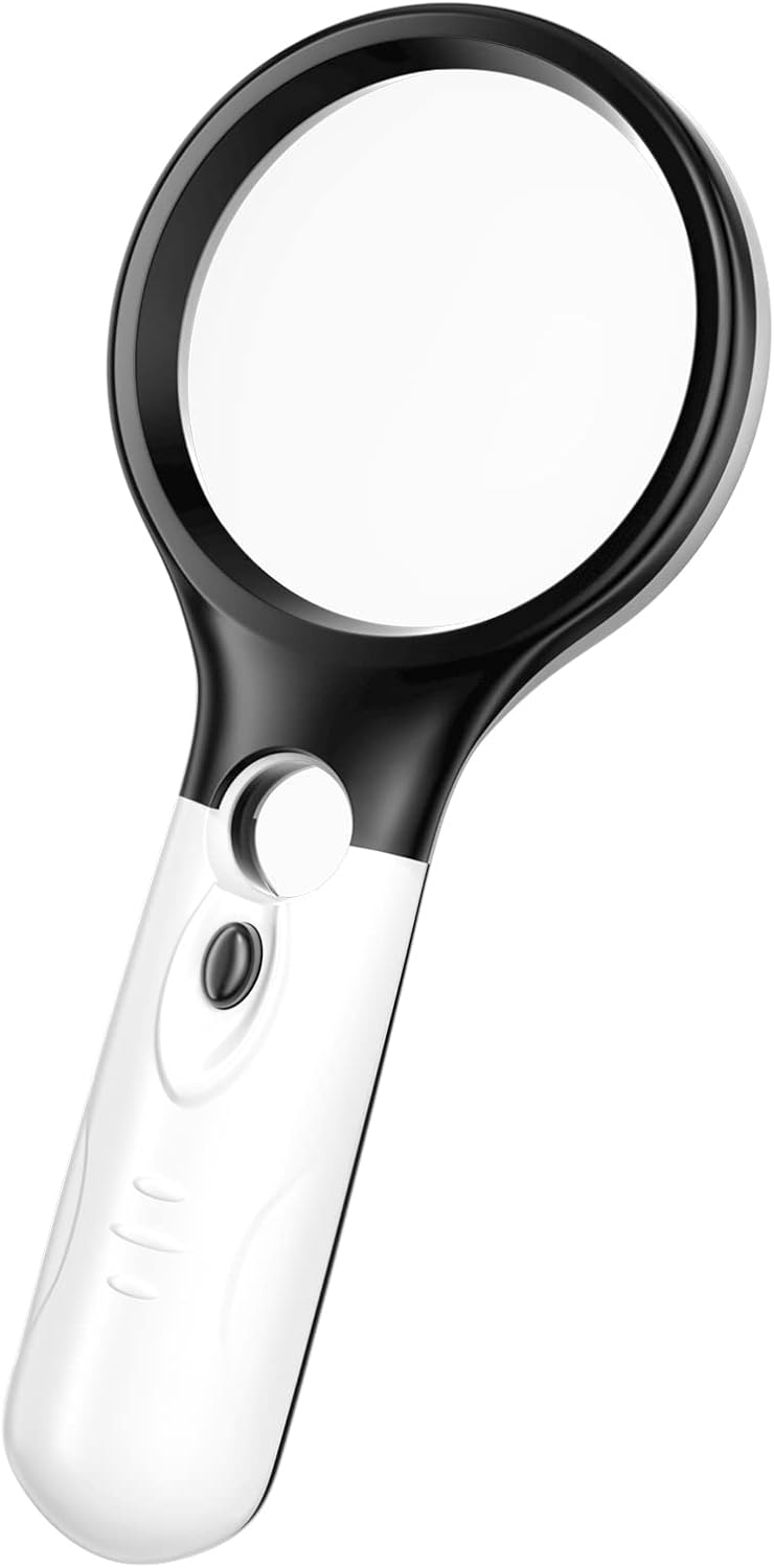 Newaner 3X 45X Lupa con Luz, Lupa de Mano con Dos Lupas,Peso Ligero Lupas de Gran Aumento con 3 Led para Personas Mayores Leer, Interés de Los Niños Explorar, Joyeros Identificar Joyas (Blanco/Negro)