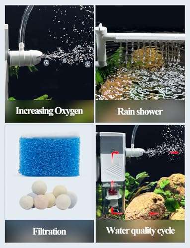 Image of UPETTOOLS Aquarium Internal Filter, 4 in 1 Fish Tank Filters Pump Sponge Filter Ultra Silent Adjustable Submersible Power Filter for Fish Tanks 5-30 Gallon, 160 GPH, 10W