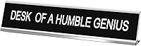 Menkxi 'Desk of a Humble Genius' Funny Office Desk Sign - Black Novelty Nameplate Plaque, 10x2 Inch Coworker Gift
