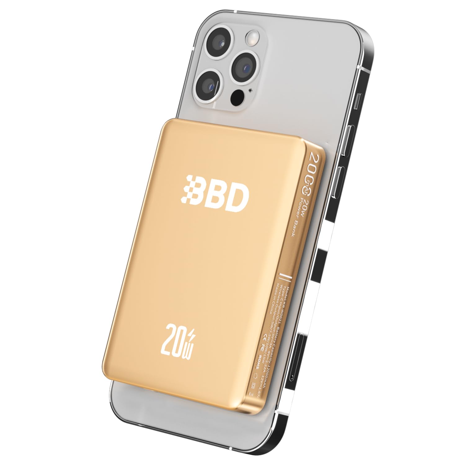 BBD 12000mAh Magnetic Portable Charger Power Bank for iPhone,1 Pack 20w Fast Charging Wireless Power Bank with USB C Cable in&Out Put Magsafe Battery