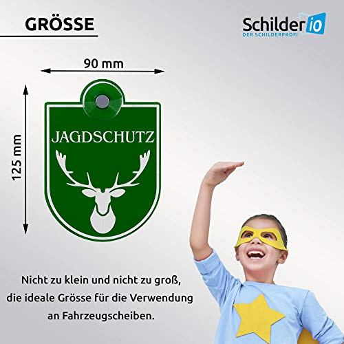 Schilderio Premium Saugnapfschild Schild Jagdschutz 3 mm Acrylglas ca 90x125 mm Jagd Schild Auto mit 1x Saugnapf 30 mm Autoschild Jagdschutz zur Befestigung an Autoscheiben von innen