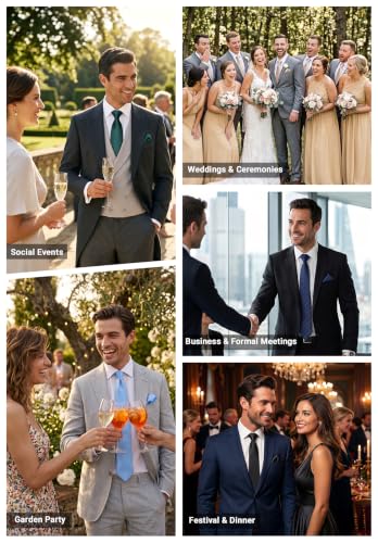 HISDERN Krawatten für Herren Dunkelgrün Krawatte mit Einstecktuch Formelle Klassische Hochzeit Herrenkrawatte und Taschentuch Set für Männer