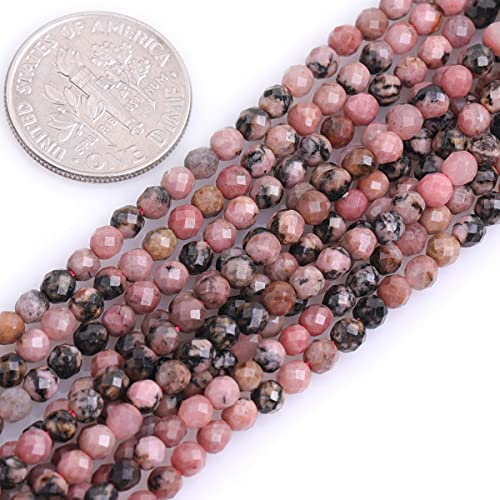 Gem-Inside 3 mm schwarzer Rhodolith, natürlicher Edelstein, facettiert, rund, Halbedelstein, lose Rocailles, für Schmuckherstellung, 38,1 cm Strang