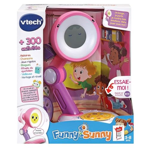 VTech - Funny Sunny Rose, Compagnon Interactif, Conteuse d'Histoires et Chansons, Relaxation, Routine, Émotions, Jeux Rigolos, Veilleuse, Réveil, Cadeau...