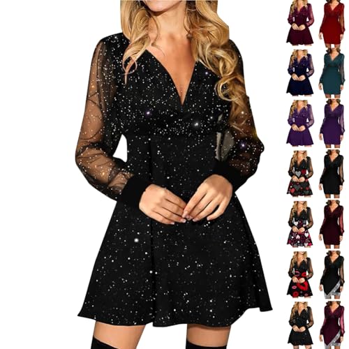 Generisch Kleid Festlich Damen, Hochzeitskleider Für Damen, Festliche Kleider Cocktailkleid Elegante Kleider Festlich Langarm Mesh Abendkleider...