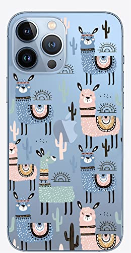 Iphone 13 Pro Max Case (6.7 Inch),Blingy's Cute Llama Style With Cactus Pattern Fun Alpaca Animal Design Transparent Soft Tpu Protective Clear Case Compatible For Iphone 13 Pro Max 6.7" (Blue Alpacas) #TOP3