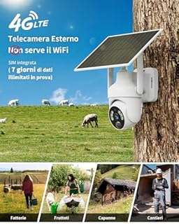 SEHMUA 4G LTE Telecamera Esterno con SIM e pannello solare, 2K Telecamere Batterie Senza Fili, 360° PTZ Videocamera Sorveglianza, Visione Notturna, PIR Rilevamento, Audio Bidirezionale, IP66, 2 Pezzi