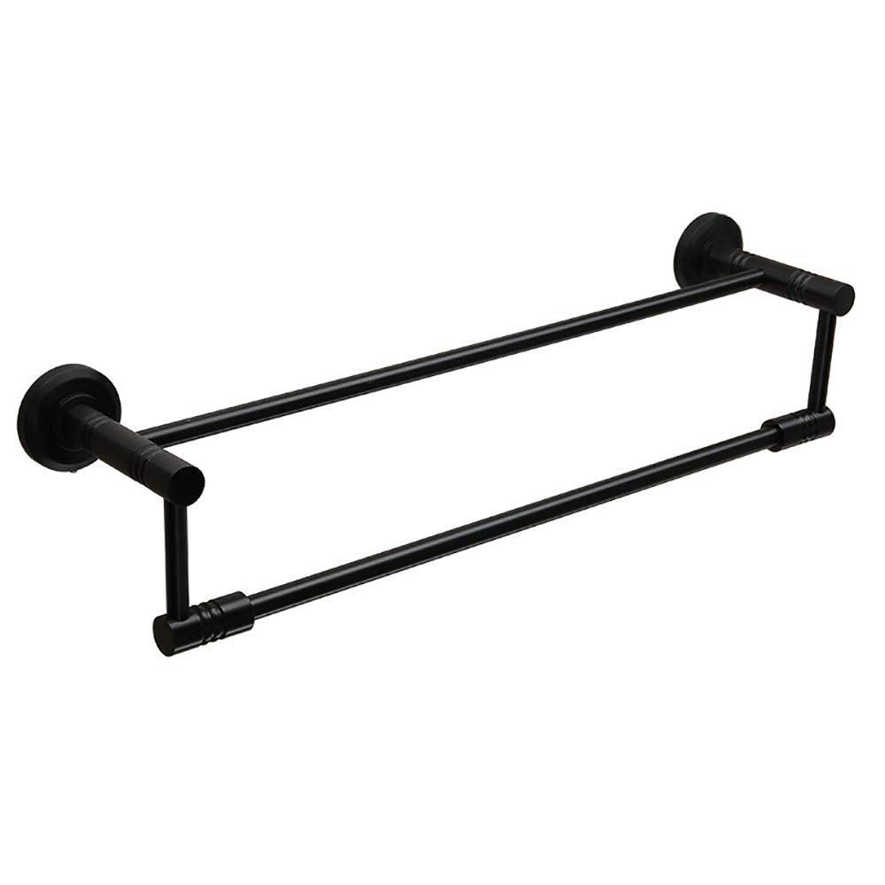 Toallero de doble barra de aluminio resistente negro y marrón para baño
