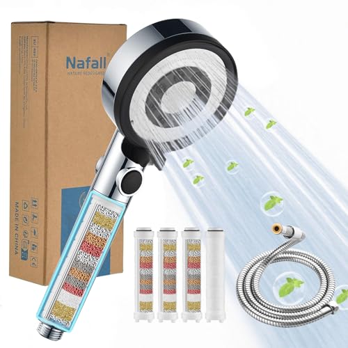 Nafall Doccino per Doccia con Tubo - Soffione Doccia Anticalcare Alta Pressione con 150cm Tubo Flessibile, Shower Head con 5 Modalità e Funzione di Arresto, Cromato (senza Staffa)