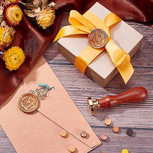 PandaHall Elite 1 Stück DIY Holz Wachs Siegel Stempel, Alphabet Sammelalbum Messing Briefmarken und Holzgriff Sets, Buchstabe M, 25x14mm; 75mm
