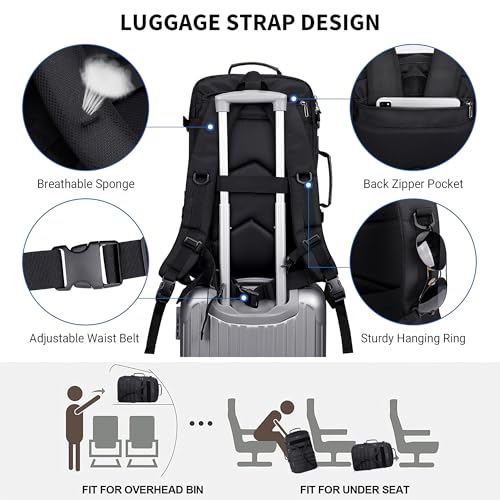 Image of WITZMAN Carry On Travel Backpack for Men Large Convertible 45L Luggage Backpack fit 17 Inch Laptop Airline Approved(B688 Black)