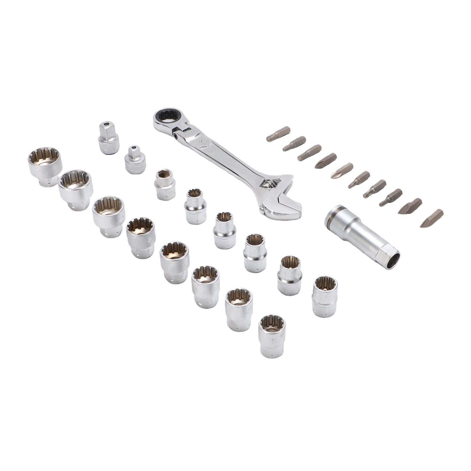 Ejoyous Set di Chiavi a Bussola Passanti Set di Chiavi a Bussola in Acciaio Legato CrV 29 Pezzi 3 8 1 2 Pollici Drive 72 Denti Cricchetto Reversibile con Adattatori Punte per Meccanici di