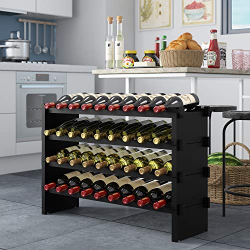 HOMECHO Wine Rack, Stackable Wine Storage Rack with 36 Bottle, 4-Tier Bamboo Modular
