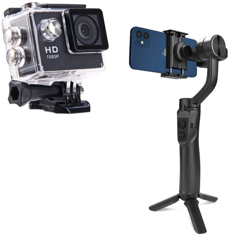 TechKing (COMBO PACK SPECIAL WITH 12 YEARS WARRANTY) Bluetooth D20 SmartWatch with Heart Rate & Blood Pressure Monitor 1080p Sports Waterproof Action Camera, Superior Stabilization, 3-Axis Gimbal Stabilizer for Mirrorless Cameras 360 Degree Movement, 2kg Tested Payload, Axis Locks, Black-picture-32