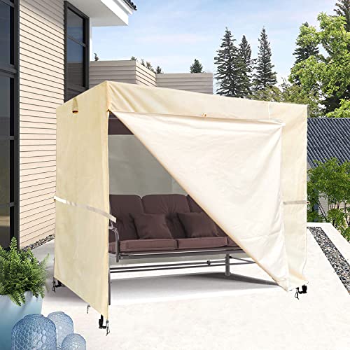 Ourdoor Swing Cove,2 Triple Seater Hammock Cover Garden Swing Cover Garden Hammock Glider Chair Cover Outdoor Swing Cover Uv Resistant Swing Canopy Cover (80 * 59 * 72 Inch) Beige #TOP5