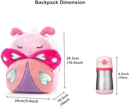 Mini Plush Toddler Rucksack for Boys and Girls, Small Kids Backpack for Nursery, Preschool, Kindergarten, Travel (Pink Butterfly)