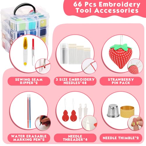 image for PAXCOO 276 Pack Embroidery Floss Thread Kit Including 210 Colors Cross