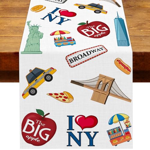 Heyfary New York City Party Decorations NYC Cityscape Table Runner Broadway American Theme Party Decor USA Home Kitchen Dining Room Table Decor