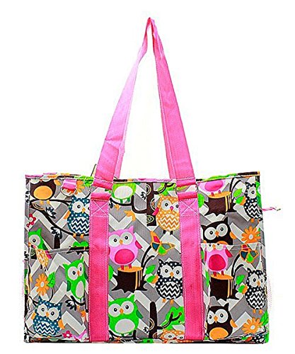 Owl Chevron Stripe Canvas Utility Tote Bag Grey2