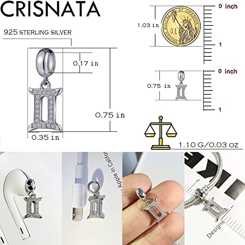 Gemini Zodiac Star Sign Charms Fit Pandora Necklace Bracelet - 925 Sterling Silver 12 Horoscope Pendant Beads, Inlaying Birth Stone, Gift For May June Birthday/Friend/Father #TOP1