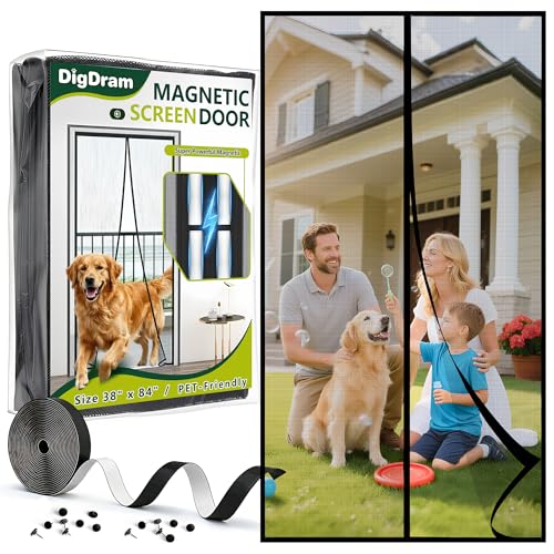 DIGDRAM Magnetic Screen Door - Upgraded PET Mesh, Heavy Duty Screen Mesh Curtain for Sliding/Patio Door, Hands-Free Self-Sealing, Keep Bugs Out,Screen Size 38
