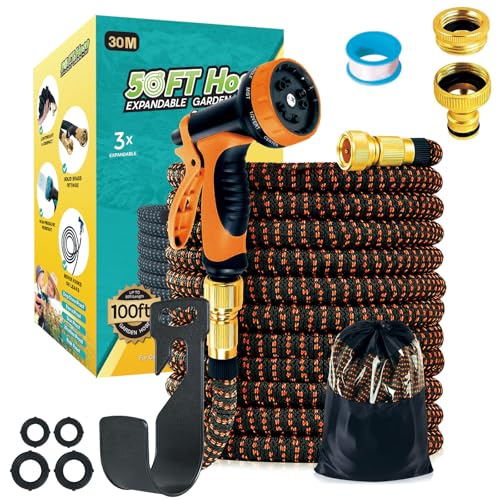 Funnity Tubo Acqua Giardino 30 metri, Tubo Per Acqua In Lattice A 3 Strati Resistente, Senza Pieghe, Spray A 10 Funzioni, Estensibile da Giardino Flessibile con Adattatore da 1/2' e 3/4'