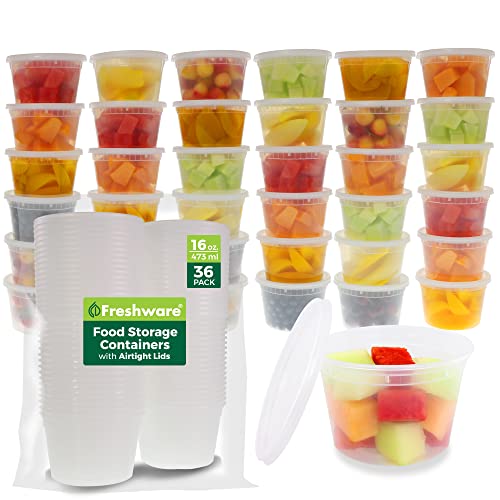 Freshware Food Storage Containers [36 Set] 16 oz Plastic Deli Containers with Lids, Slime, Soup, Meal Prep Containers | BPA Free | Stackable | Leakproof | Microwave/Dishwasher/Freezer Safe by Freshware - Used condition - US$12.81