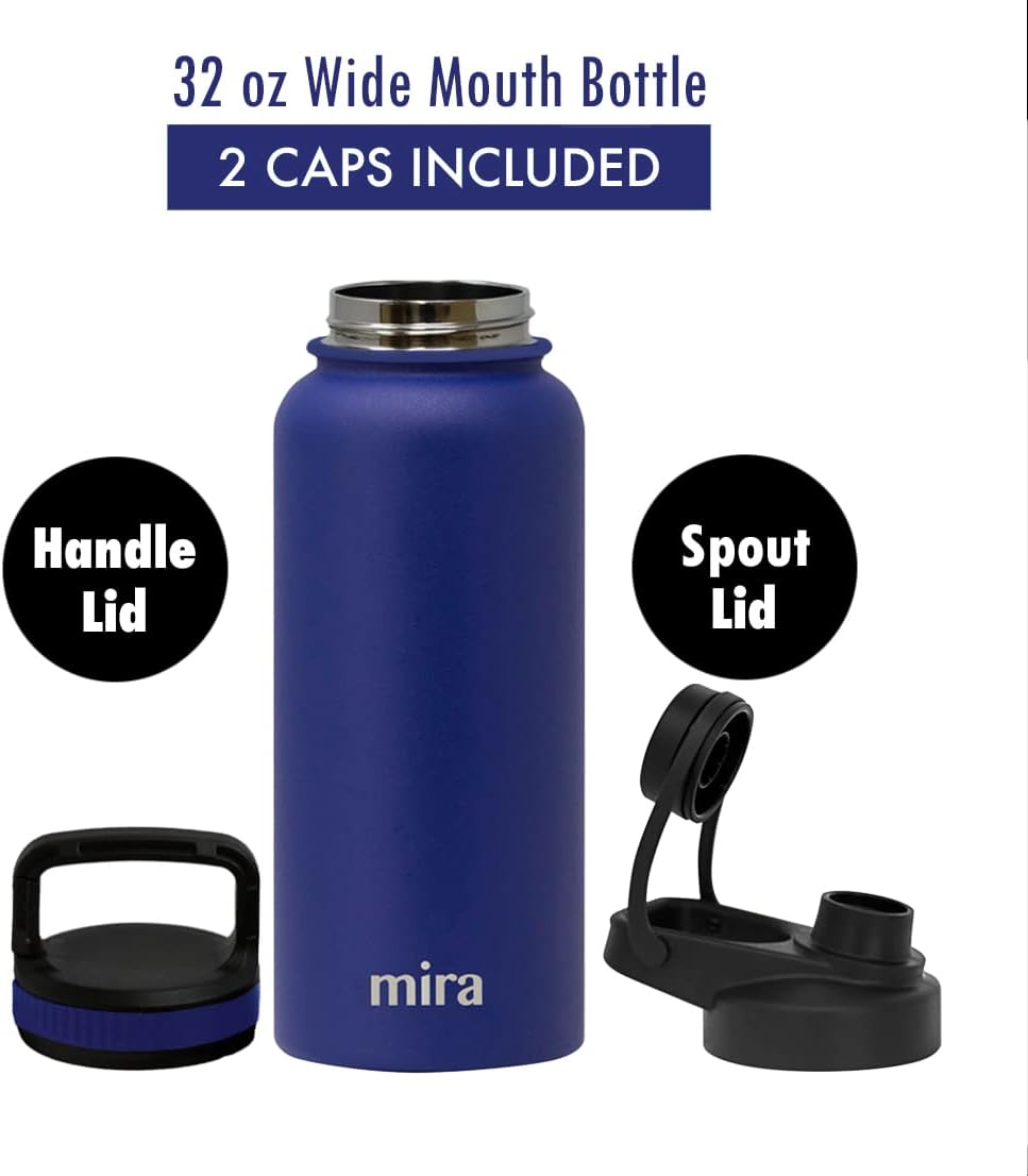 MIRA 32 oz Insulated Sports Bottle - Stainless Steel Temperature Control Thermo - Easy-Drink Spout (24Hr Cold/12Hr Hot) - Blue - Image 2