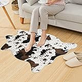 IMQOQ Teppich mit Kuh-Druck, Kunstleder, Teppich, Tierdruck, Matte für Wohnzimmer, Schlafzimmer, rutschfest, 3.6X 2.5ft(110 x 75 cm)