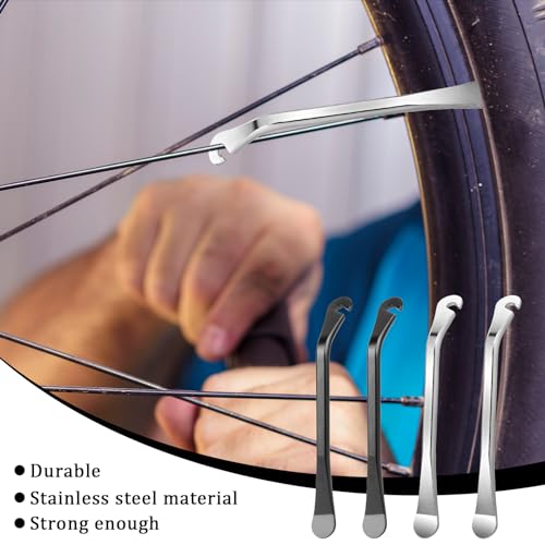 Prasacco 4 Packs Bicycle Tire Iron Spoons, Bike Tire Lever Tyre Spoon Iron Changing Tool Stainless Steel Bike Tire Levers Tire Repair Tool Kit Heavy Duty Tire Removal Tool for Road Bike Mountain Bike - Image 4