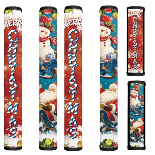 HUISEFOR Christmas Snowman Refrigerator Door Handle Covers Santa Claus Fridge Handle Covers Set of 6 Christmas Kitchen Appliance Handle Covers for Fridge Microwave Stove Dishwasher
