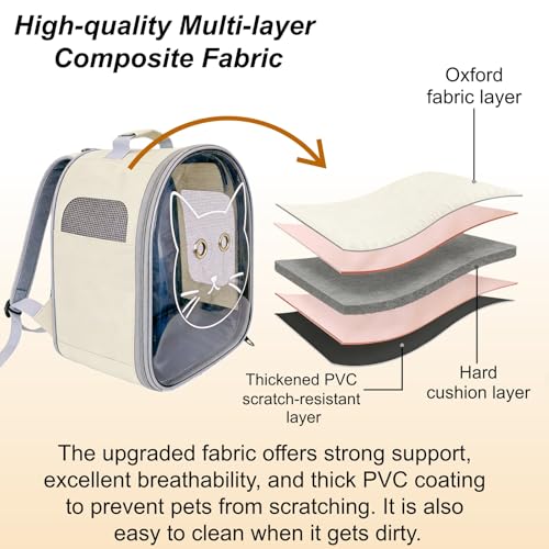 Cat Backpack Pet Carrier, Portable Transport Bag for Cats, Breathable Adjustable Cat Carrier with Safety Belt for Travel Hiking Cycling Walking Outdoor (White) - Image 4