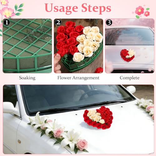 EXCEART Heart Shaped Floral Foam with 4Pcs Suction Cups, Green Wet Florist Sponge Blocks for Wedding Car Decoration, DIY Flower Arrangement Bricks for Parties & Anniversaries, Leak-Proof by EXCEART - Image 4