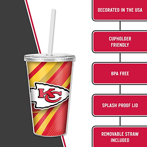 Image of Rico Industries NFL Football 16oz Clear Tumbler W /Straw for NFL Fans