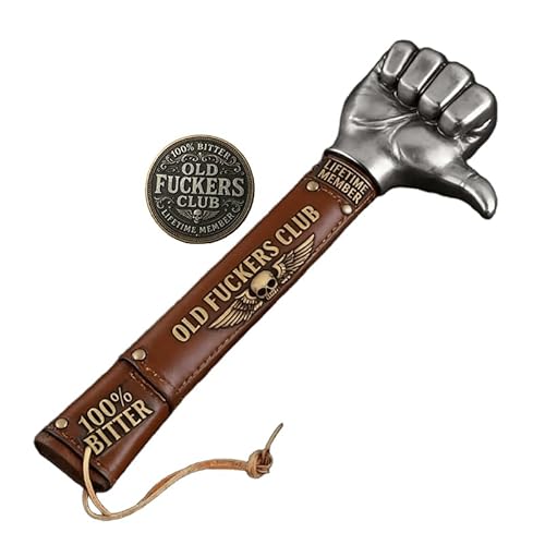 Old Fuckers Club - Stainless Steel Thumb Hammer,100% Bitter Lifetime Member Old Fuckers Club Fist Hammer,Wooden Handle Wrapped in Premium Leathe Hammers,for Outdoor Camping Multi-Purpose Crafts