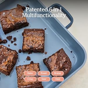 Our place bakeware set 5 piece nonstick toxin free ceramic cast aluminum set woven pan bakers oven mat space saving nesting design oven safe bake roast griddle and more blue salt  urban country home decor