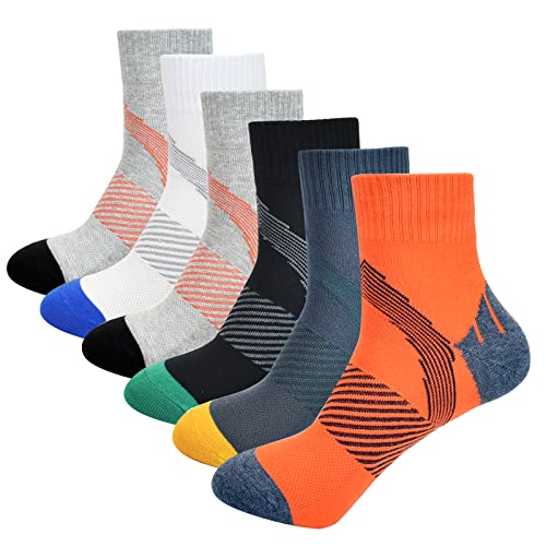J.WMEET Men's Quarter Ankle Socks Athletic Running Hiking Cushion Performance Ventilation Sports Cotton Socks 6 Pack
