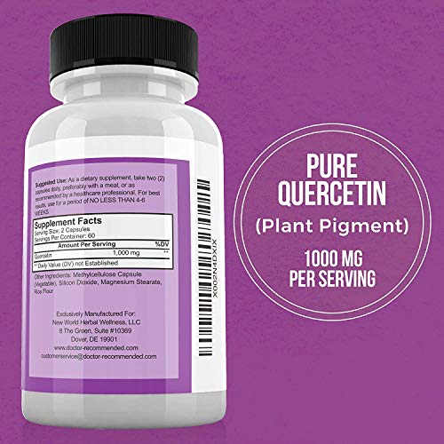 Doctor Recommended Supplements Quercetin 1000Mg Per Serving - 120 Veggie Capsules, Vitamin Supplement, 60 Day Supply, (Vegan And Non-Gmo) #TOP1