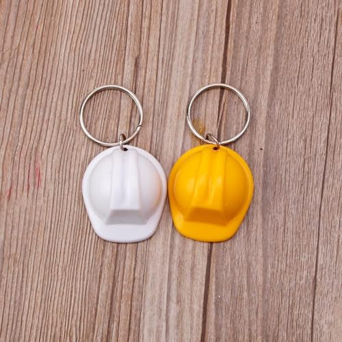 Junfamilee White Plastic Safety Helmet Keychain Key Ring 3D Hard Hat Key Chain Safety Helmet Keychain Jewelry Gift, Car Keychain, Handheld Flashlights thumb #2