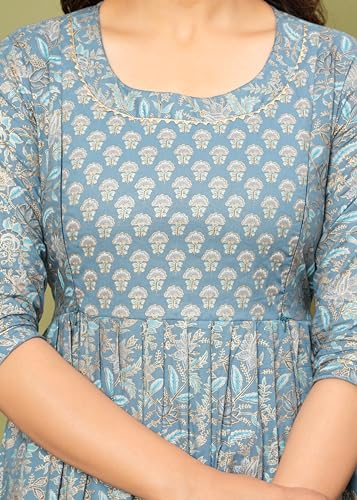 Image of Women's Feeding Kurta Cotton | Floral Anarkali Pregnancy Kurta with Nursing Zipper | Pre & Post Partum | Maternity Dresses | Mom to Be Gift